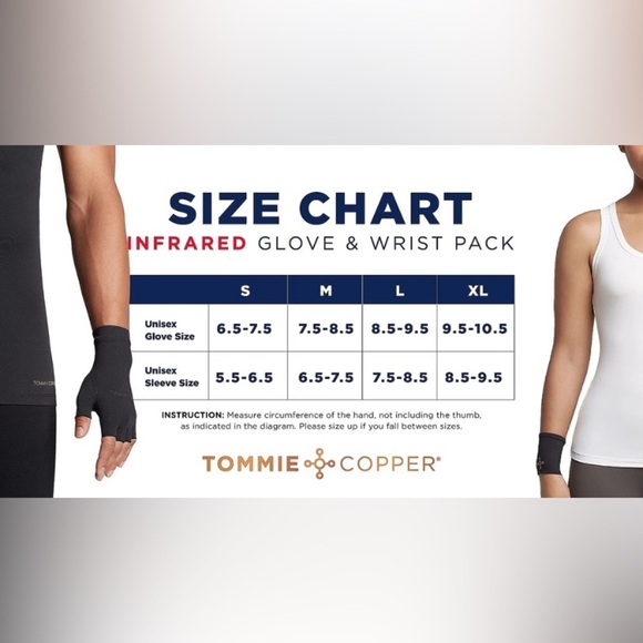 Tommie Copper Infrared Compression Fingerless Gloves and Wrists - Black Large - Picture 4 of 16